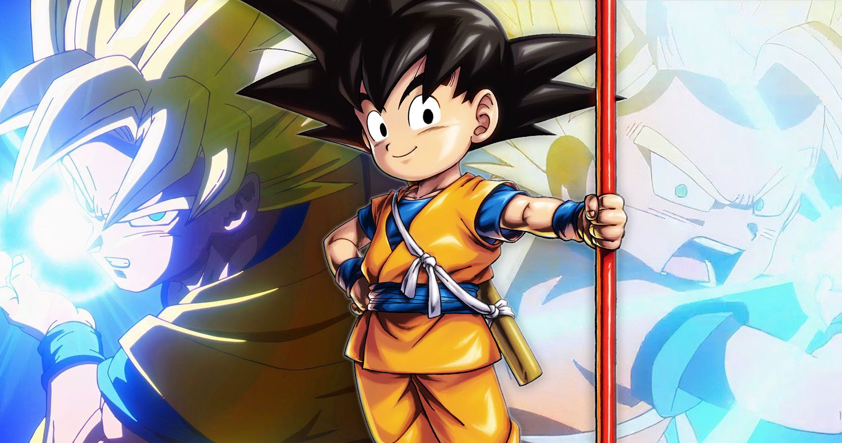 SSJ Goku, Mini Goku, and SSJ Mini Goku in Dragon Ball DAIMA