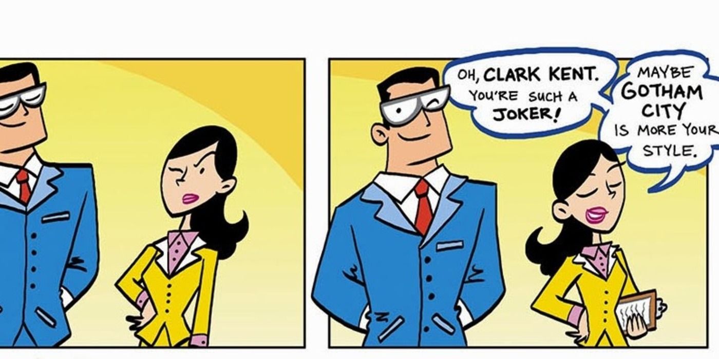 Lois Lane brinca com Clark Kent no escritório.