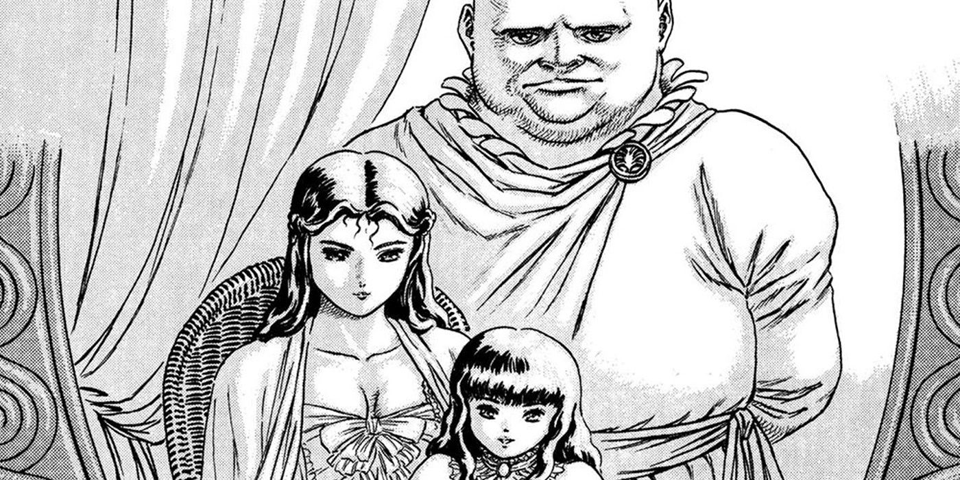 O conde posa com sua esposa e filha em Berserk