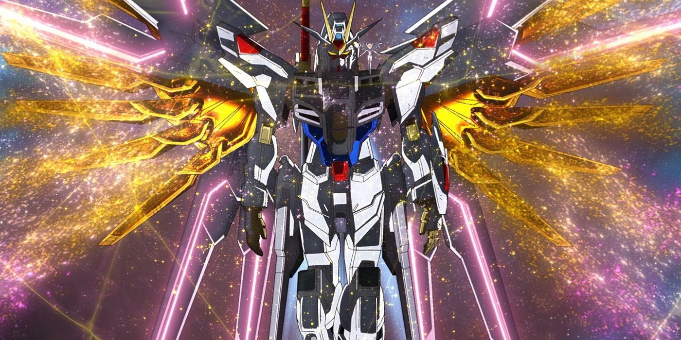 O poderoso Gundam Strike Freedom ativa suas asas na liberdade de sementes de Gundam