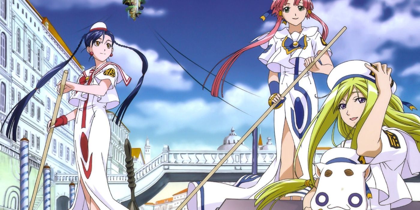 President Aria Pokoteng, Akari, Aika S. Granzchesta and Alicia Florence are on a boat in Aria: The Animation.