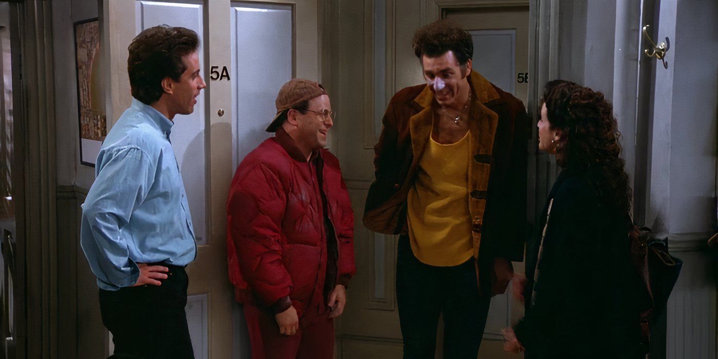 Jerry, George, Kramer e Elaine estão parados na porta do apartamento de Jerry em Seinfeld