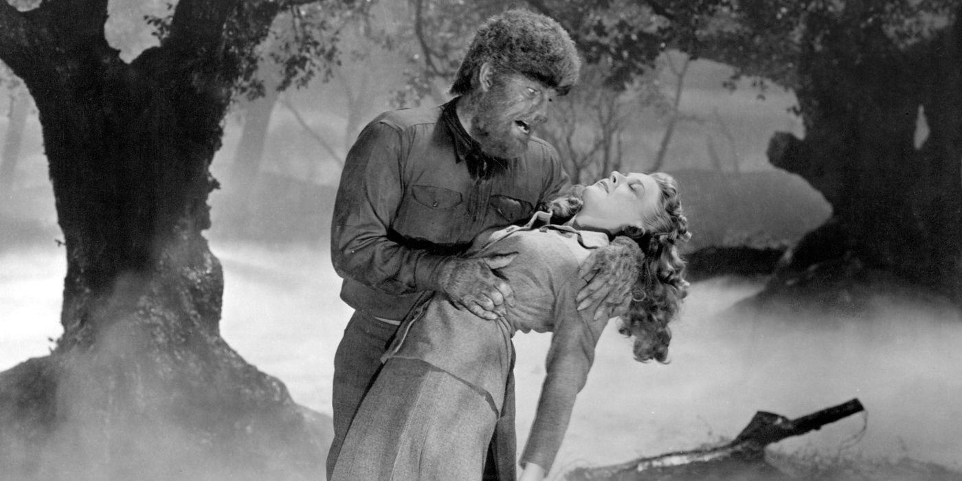 Lon Chaney Jr as the Wolf Man and Evelyn Ankers as Gwen Conliffe as the Wolf Man