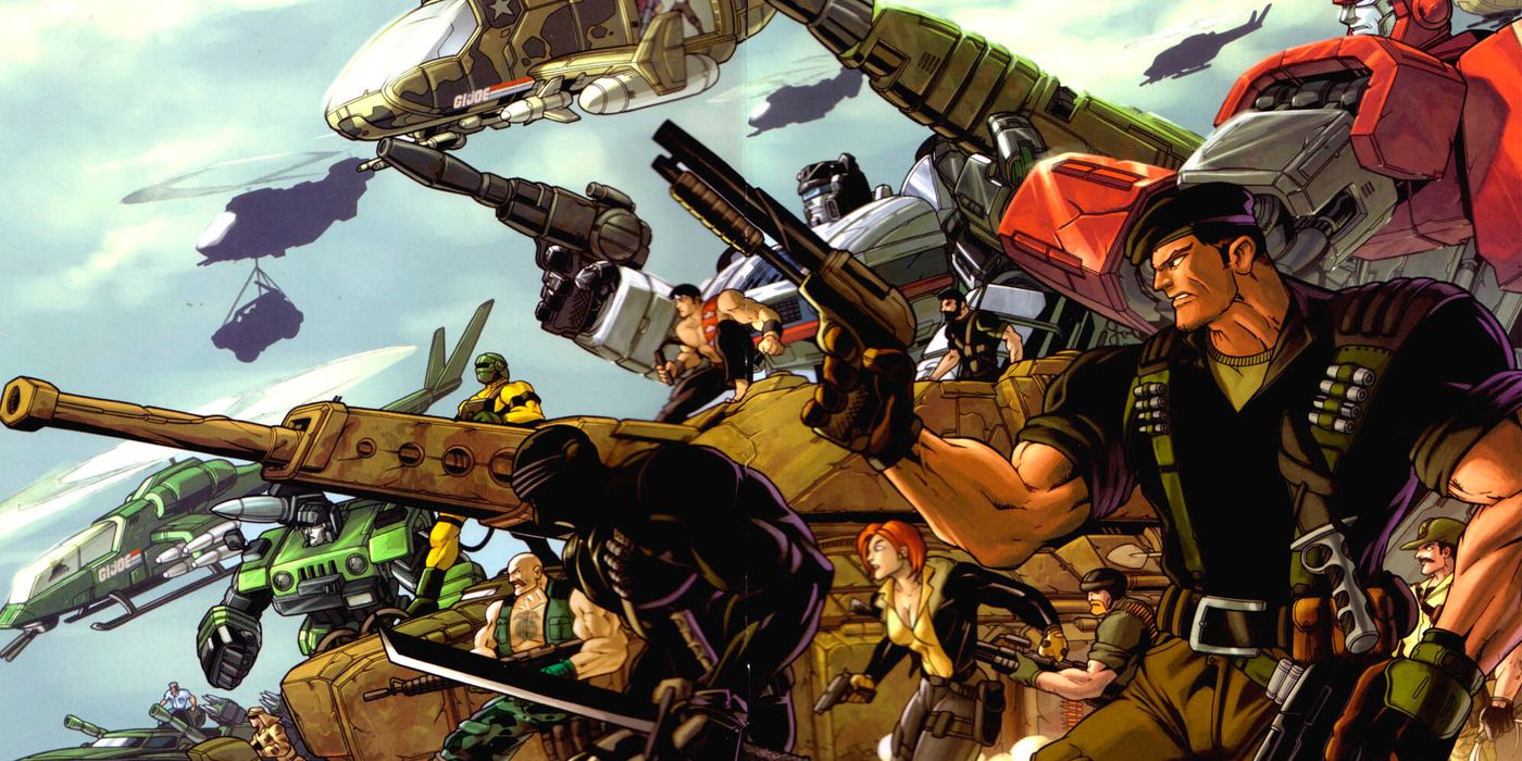 Arte da capa de Transformers e GI Joe Divided.