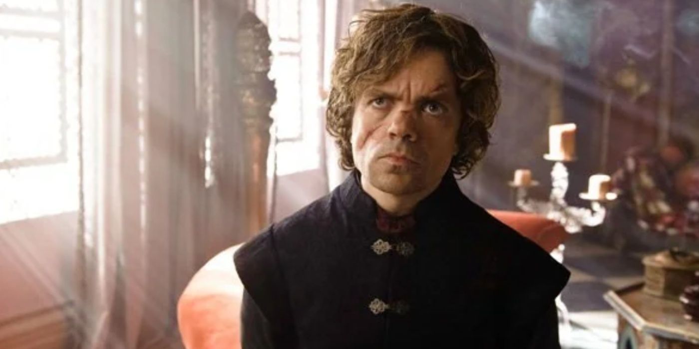 Tyrion com uma expressão severa na terceira temporada de Game of Thrones.