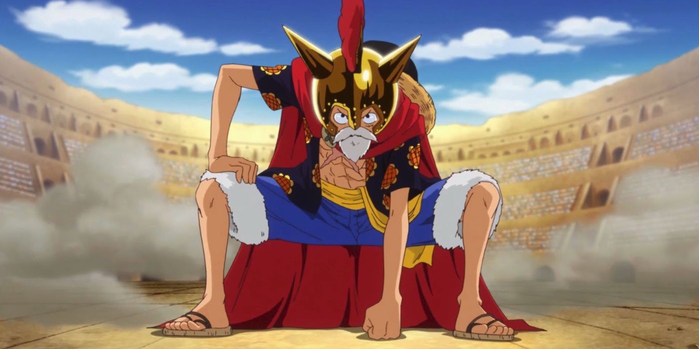 Luffy del anime One Piece en el arco de Dressrosa como gladiador.