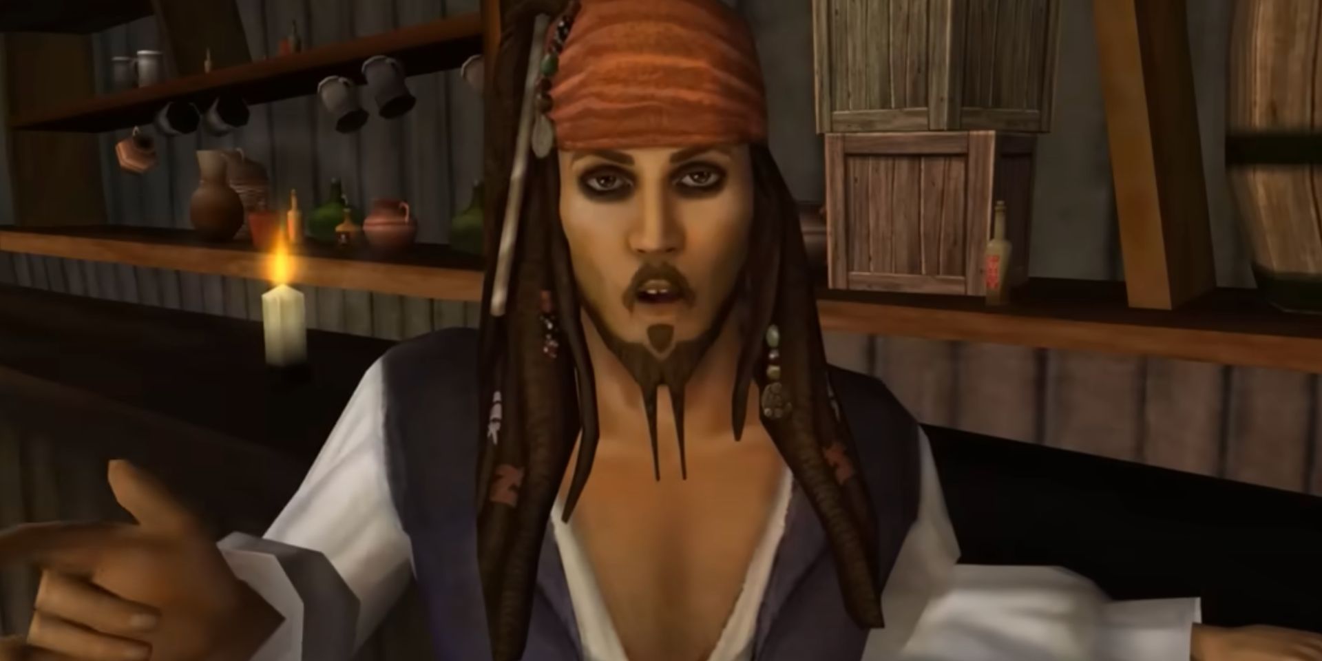 Jack Sparrow fala com o jogador em Piratas do Caribe online.