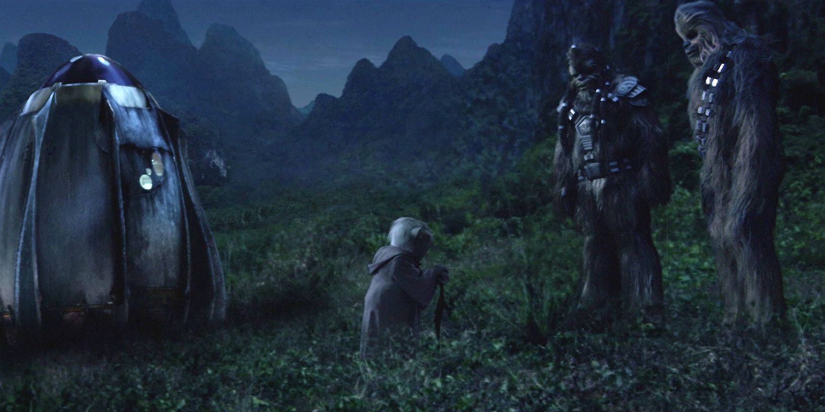 Yoda saying goodbye to Chewbacca and Tarfful in Star Wars: Episode III - Revenge of the Sith