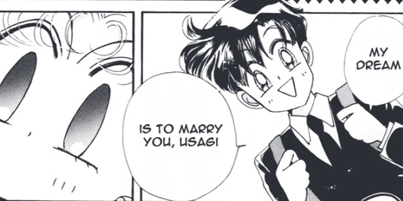 Young Tuxedo Mask alegando que ele quer se casar com Sailor Moon em um lindo soldado SailorMoon