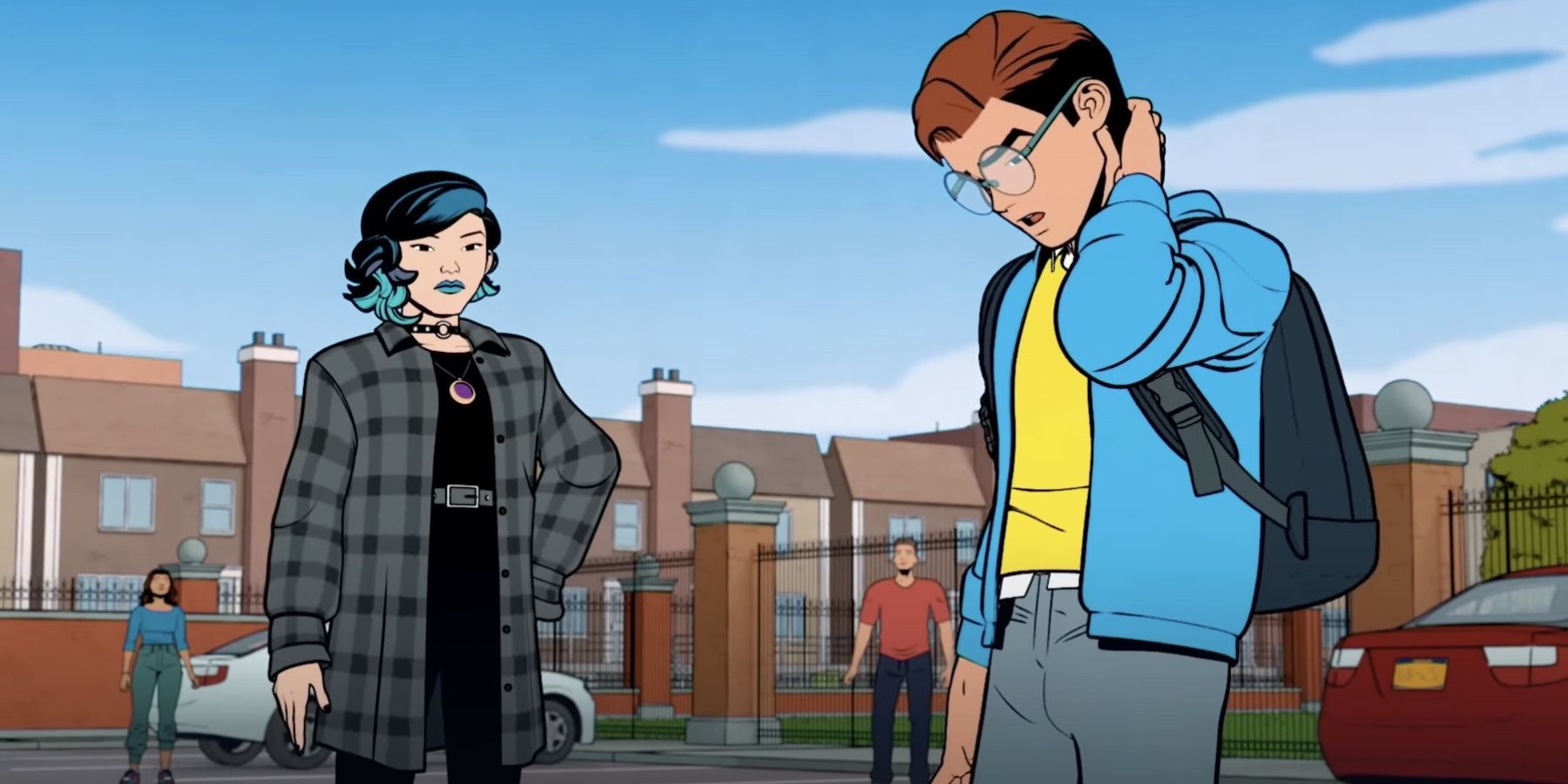 Nico Minoru observa Peter Parker olhando para o chão em seu amigável Homem-Aranha do bairro