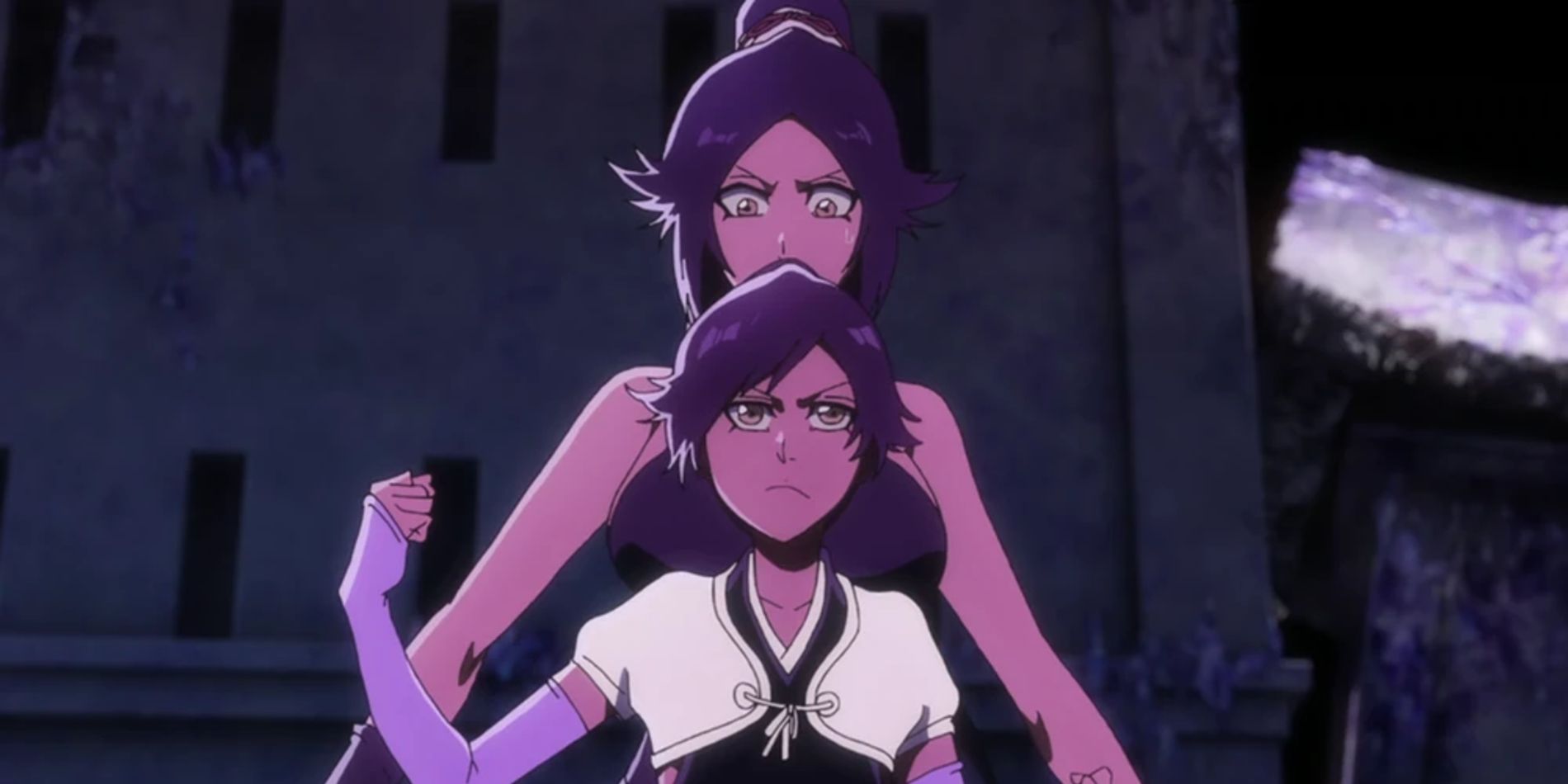 Yushiro Shihoin stands in front of Yoruichi Shihoin in Bleach TYBW