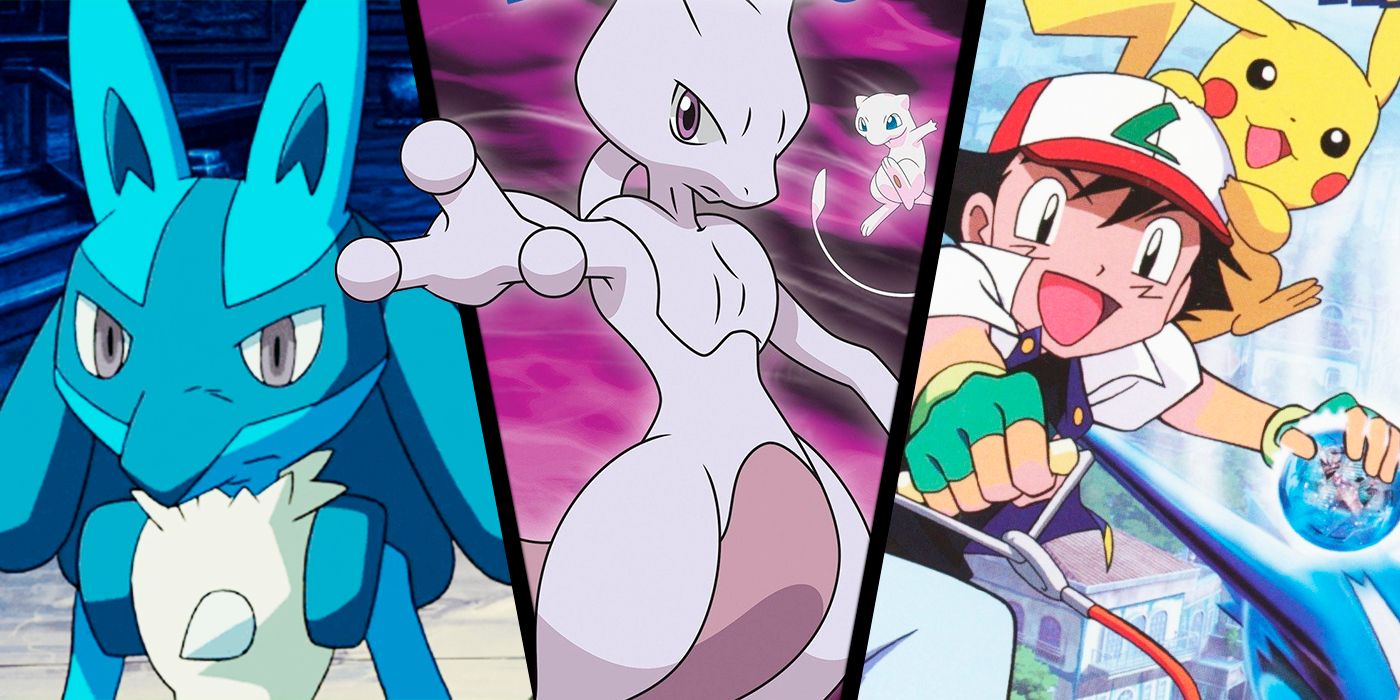 Mewtwo in the center, Lucario  and Pokemon Latios and Latias