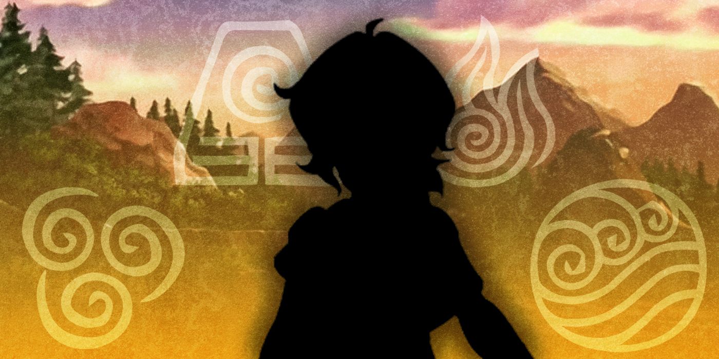 Os quatro elementos com uma silhueta simbolizando Avatar Pavi