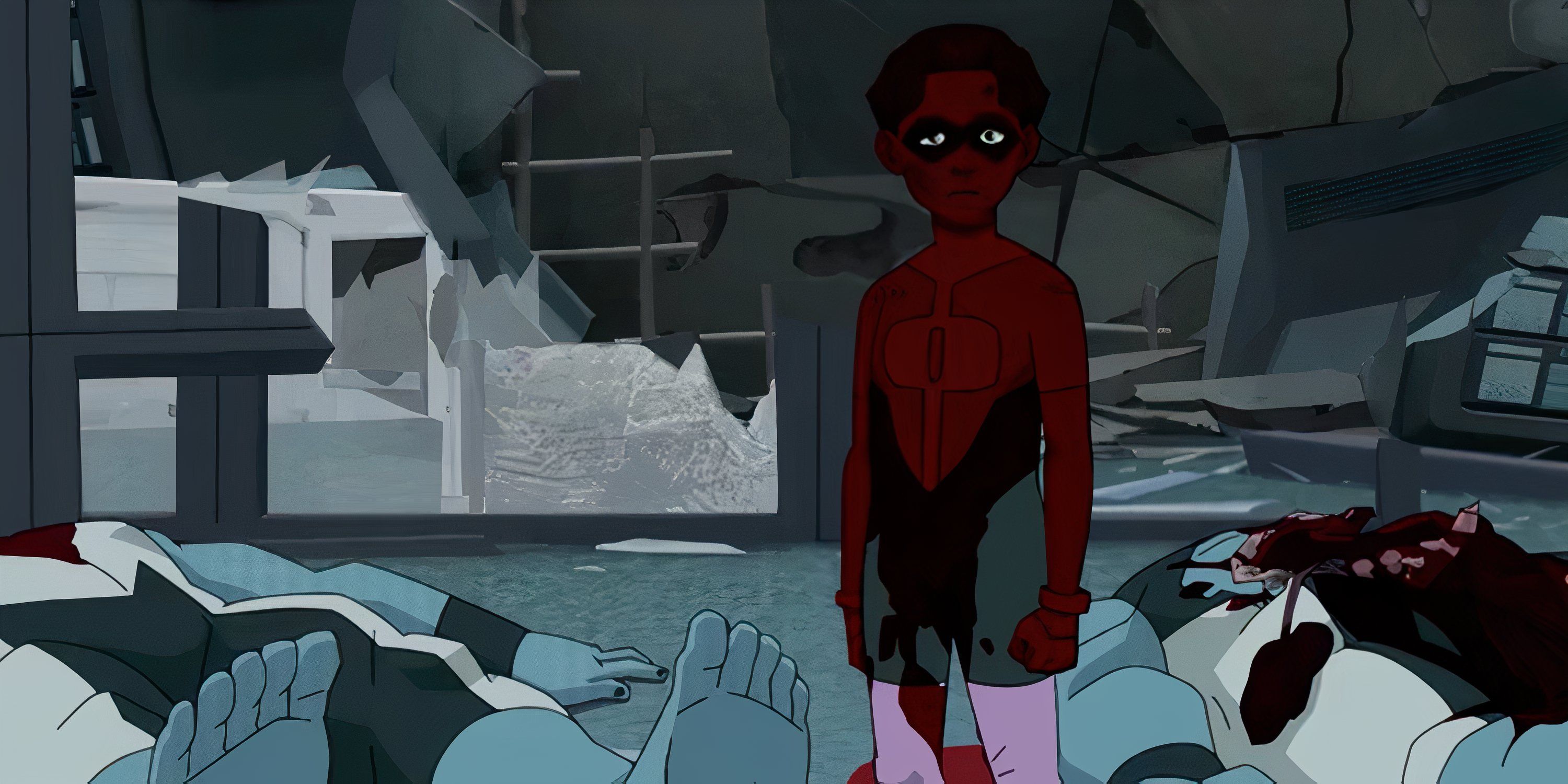 Oliver Grayson está cubierto de sangre después de matar a los Gemelos Mauler en Invincible