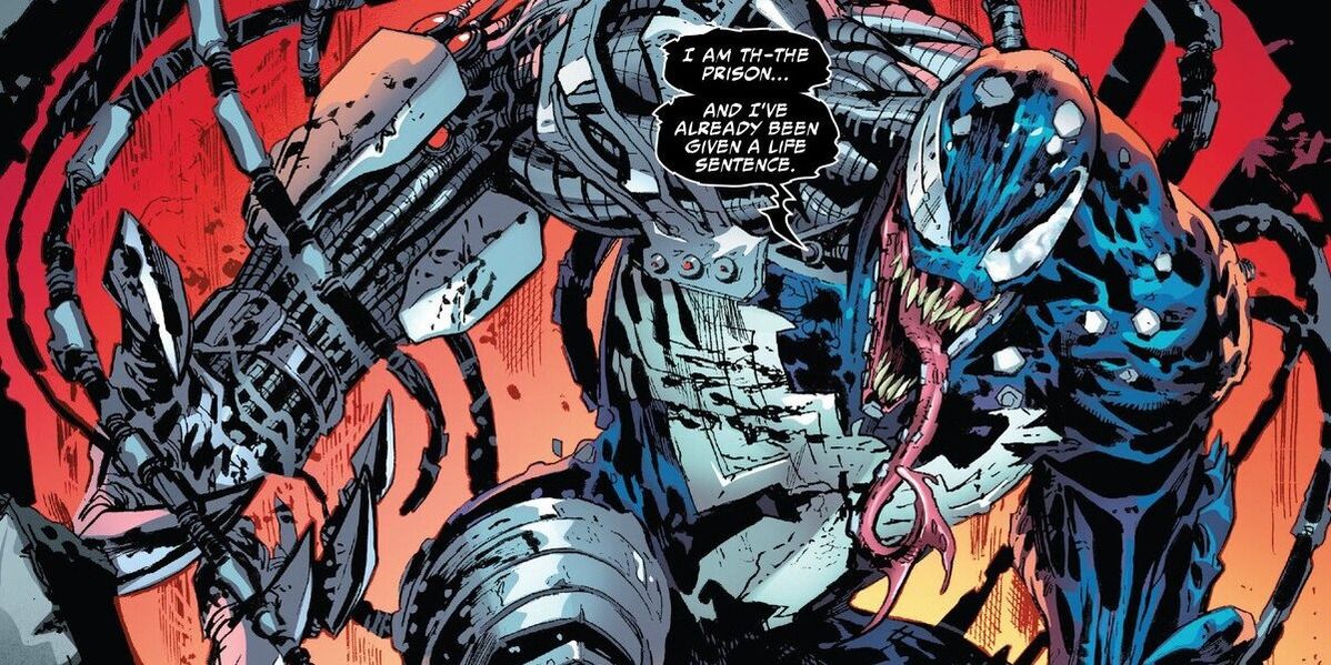 the venom symbiote is bonded to a robot body