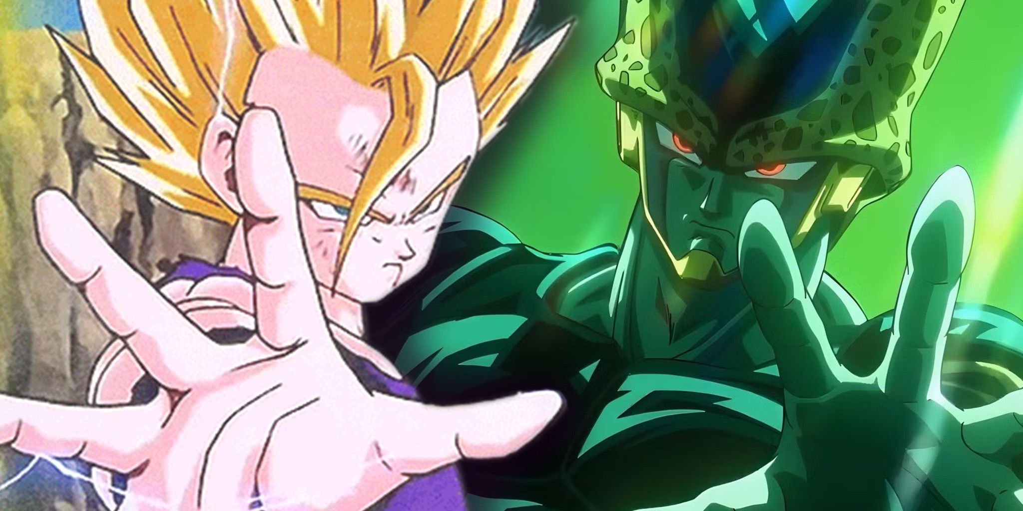 Super Saiyan 2 Gohan attacks Cell in Dragon Ball Z and DAIMA