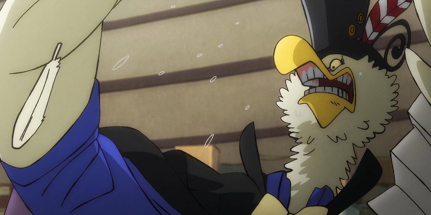 Un asustado Big New Morgans después de que un agente de Cipher Pol aparece en el anime de One Piece.