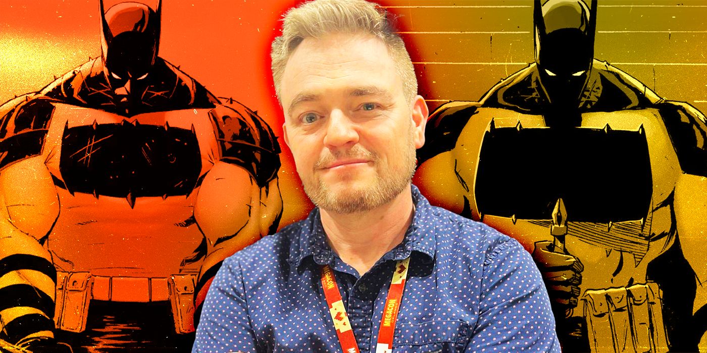 Scott Snyder posing at MegaCon Orlando in front of Absolute Batman artwork.