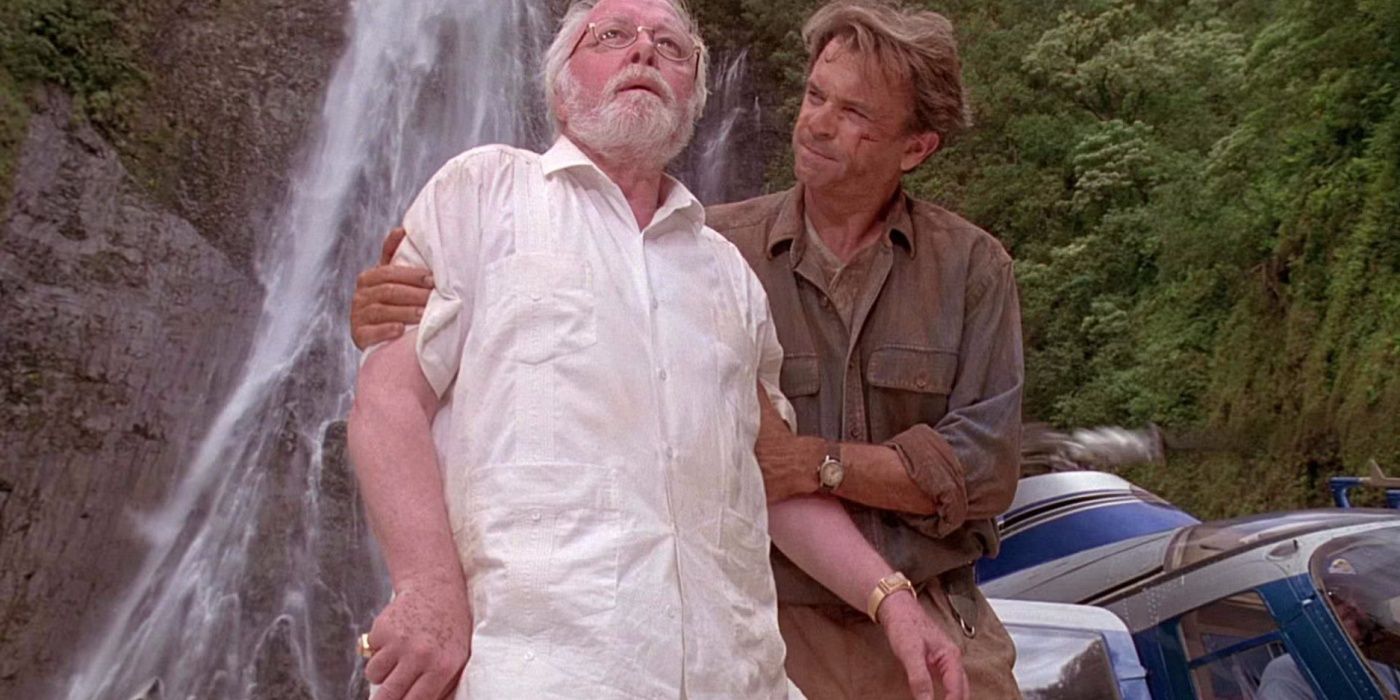 Richard Attenborough como John Hammond e Sam Neill como Alan Grant no Jurassic Park