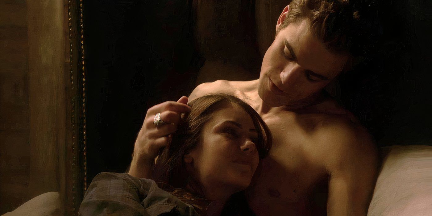 Elena and Stefan cuddle in The Vampire Diaries.