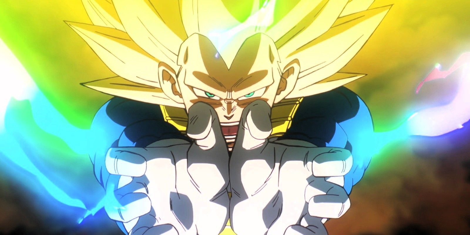 Dragon Ball's Daima's adult Vegeta fighting King Gomah in Super Saiyan 3 form