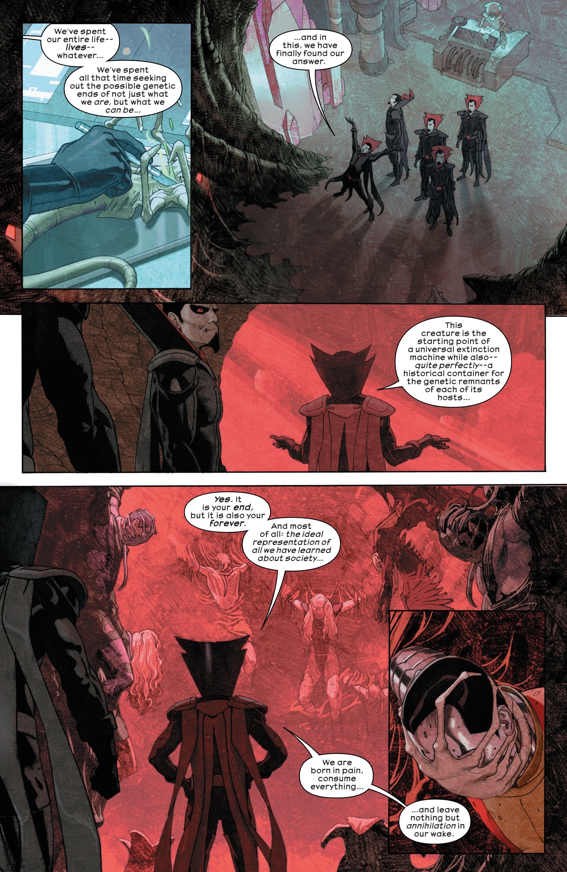 صفحة داخلية من Aliens vs. Avengers #3 تركز على تعابير وجه هوب سامرز.