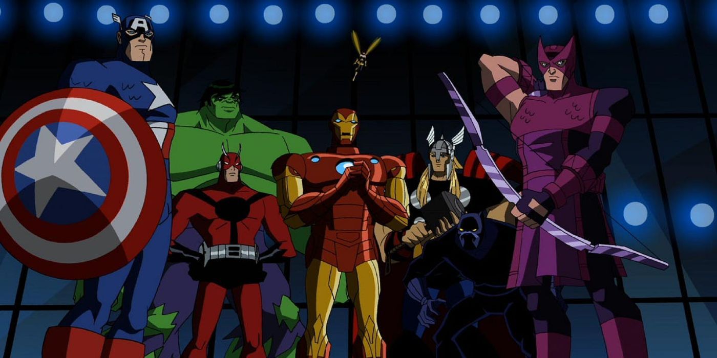 Iron Man, Captain America, Ant-Man, The Hulk, The Wasp, Thor, Black Panther and Hawkeye from The Avengers: Earth's Mightiest Heroes