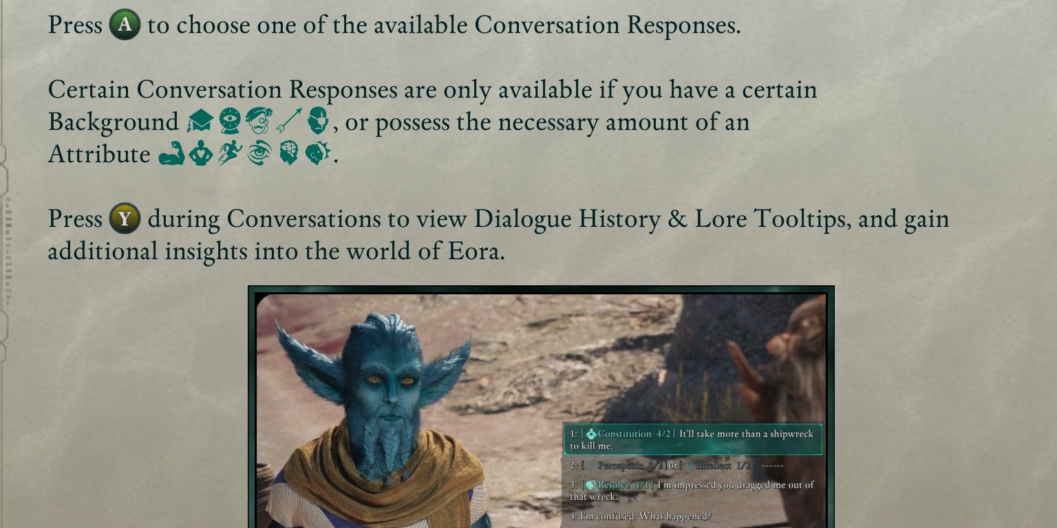 Tutorial on dialogue history log and lore tooltips in Avowed