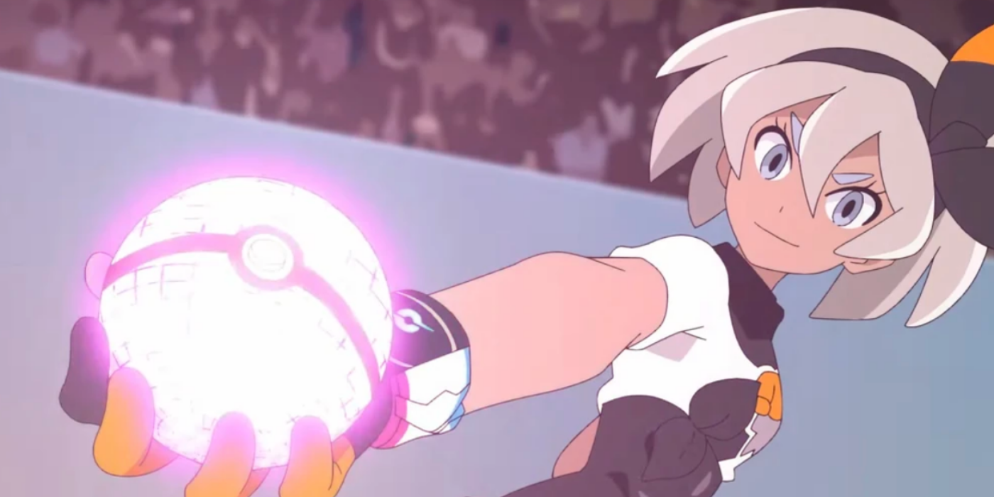 Bea está usando sua banda dynamax em um de seus Pokémon em Pokémon Journeys.