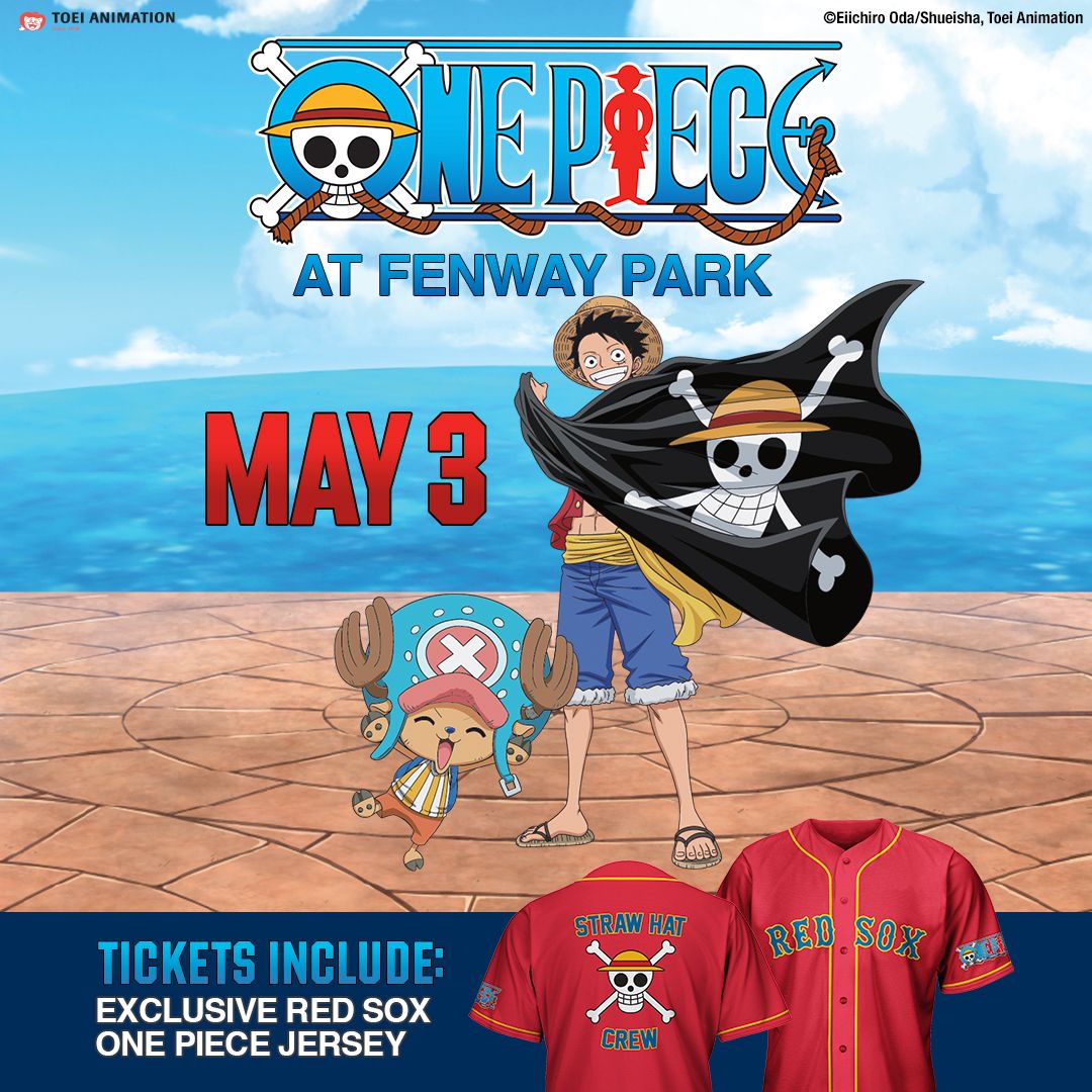 Fenway Park Etkinliği için Boston Red Sox Merch ile One Piece Anime's Luffy (Mayıs 2025)