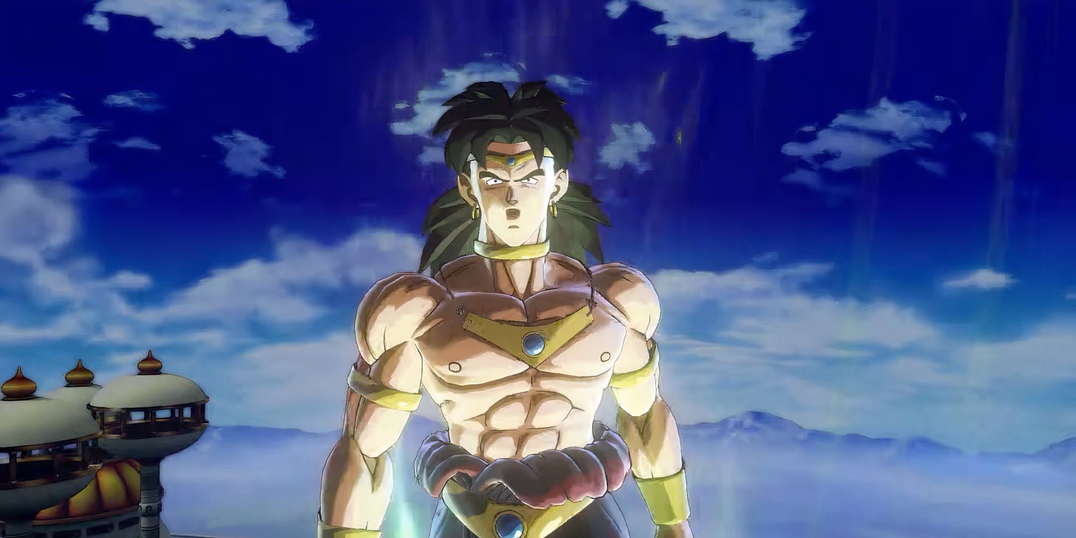 O Dragon Ball Z's Broly (restrito) tem sua boca em surpresa em Dragon Ball Xenoverse 2.