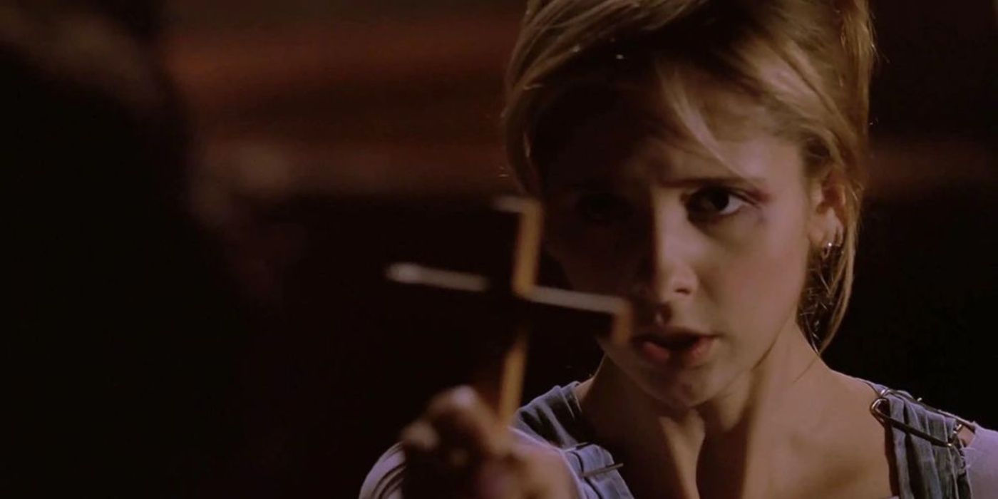 Buffy holds a cross in "Helpless."