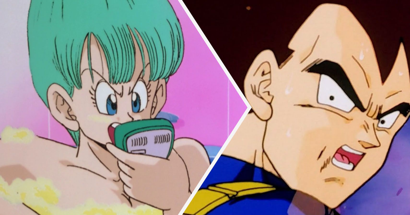 Dragon Ball Z's Bulma taking a bath and Vegeta looking shocked