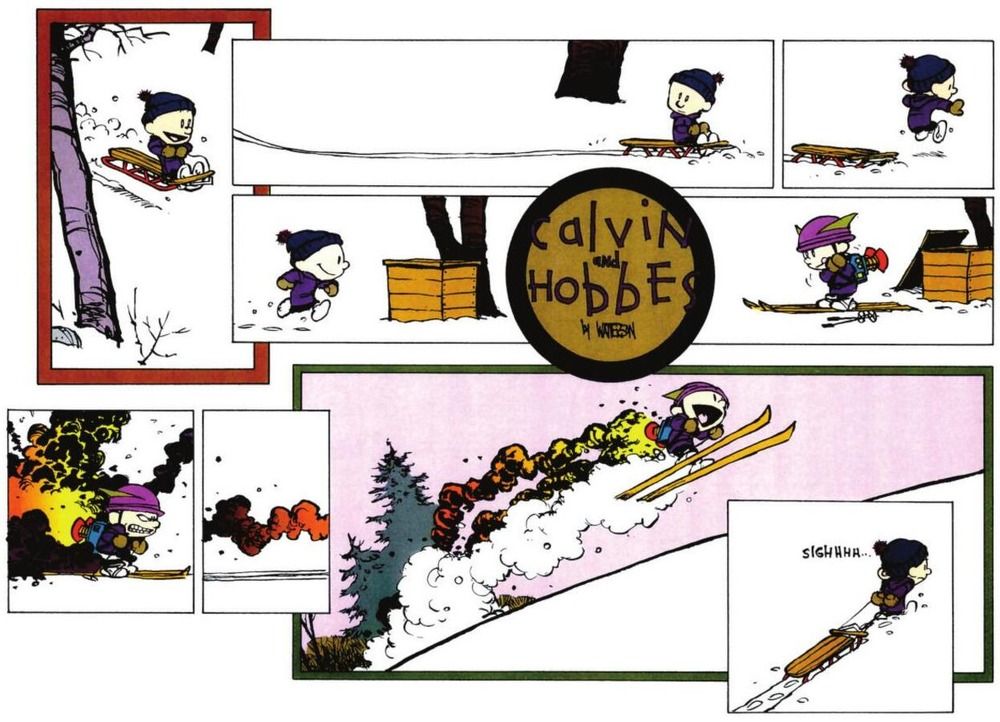 Calvin roket kayakları kullanıyormuş gibi yapıyor.