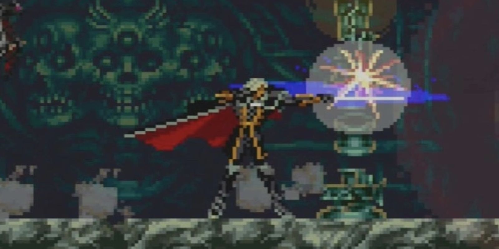 Castlevania Symphony of the Night mostrando la espada de Alucard.