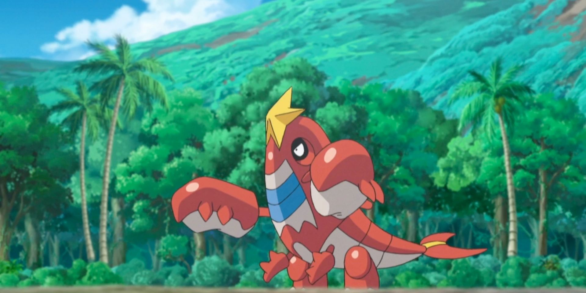 Crawdaunt marchando em diante no anime Pokémon.