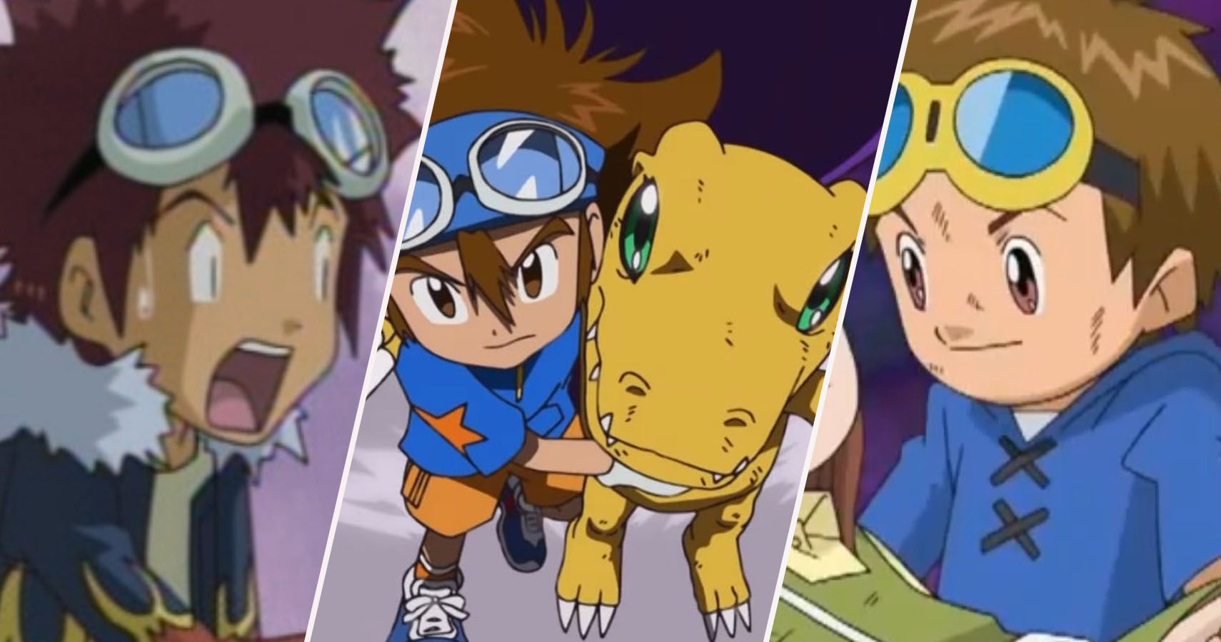 Davis, Tai, Agumon e Takato do anime Digimon