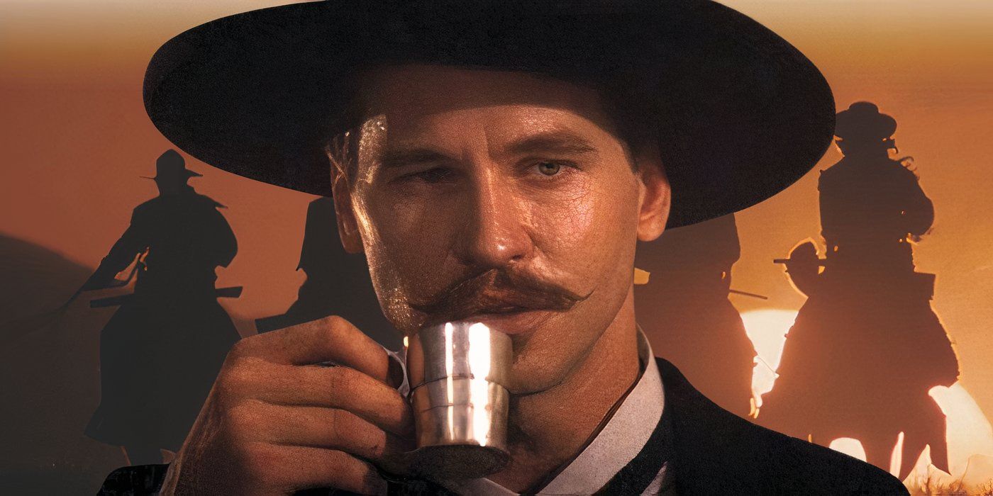     Val Kilmer como Doc Holliday contra una escena de Tombstone.