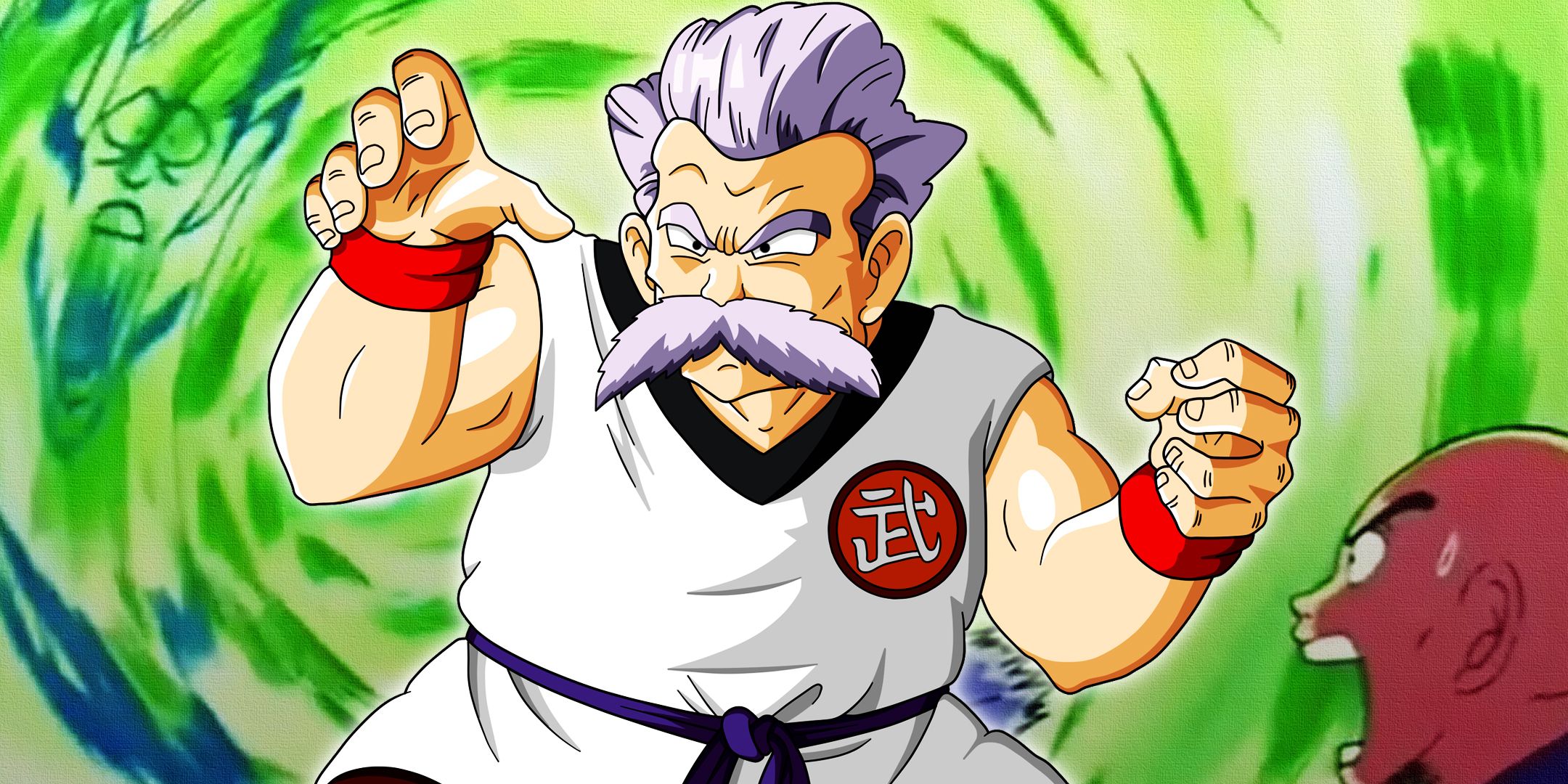 Master Mutaito from the Dragon Ball franchise with his Evil Containment Wave in the background