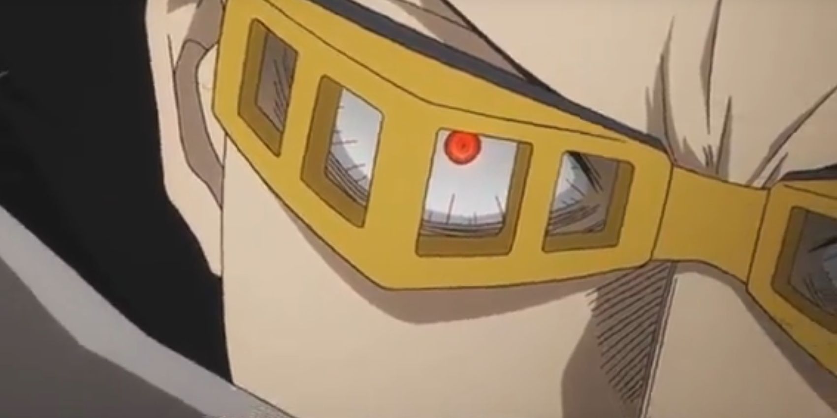 A closeup of Eraser Head's right eye while it glows red.