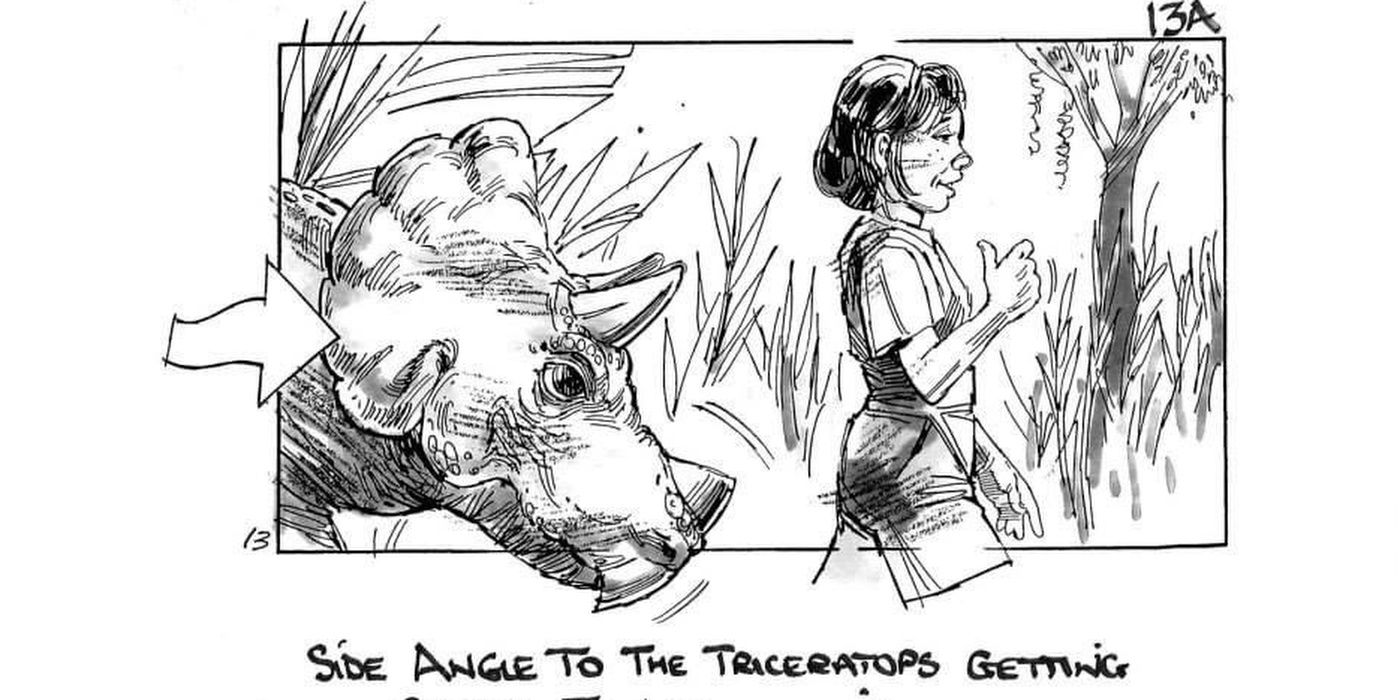 Storyboard de Lex Conhecendo um Baby Triceratops em Jurassic Park