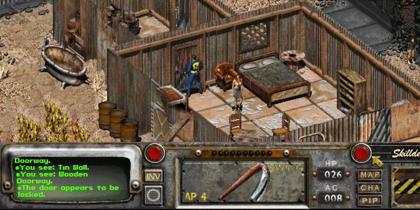 Fallout 2 oyun oyuncusu bir binayı araştırırken