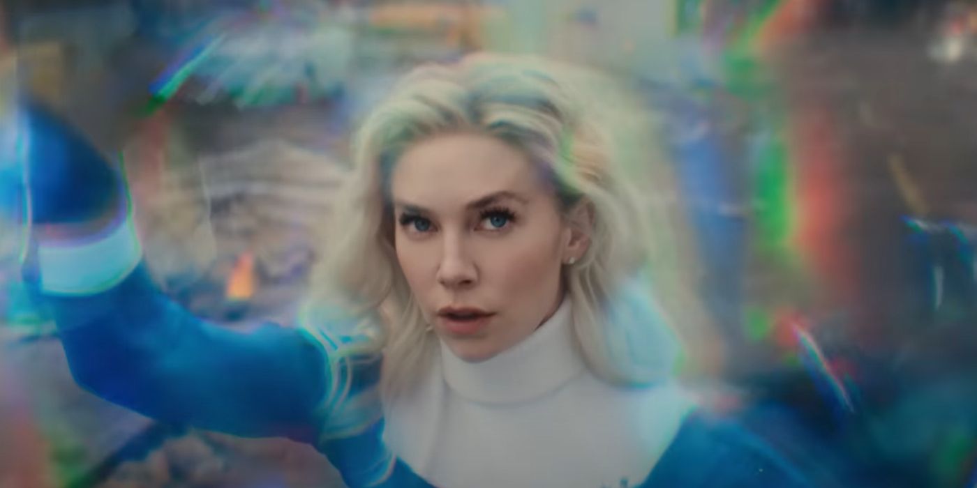 Sue Storm (Vanessa Kirby) usa seus poderes no Fantastic Four: Primeiros Passos