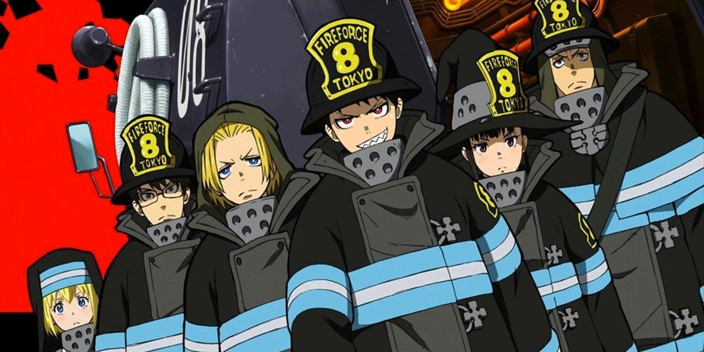 The main characters of the Fire Force anime series