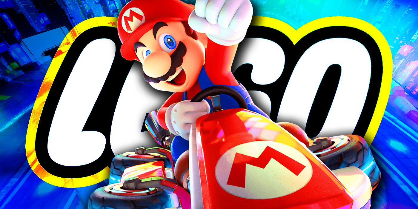 Mario Kart and LEGO' logo on the background