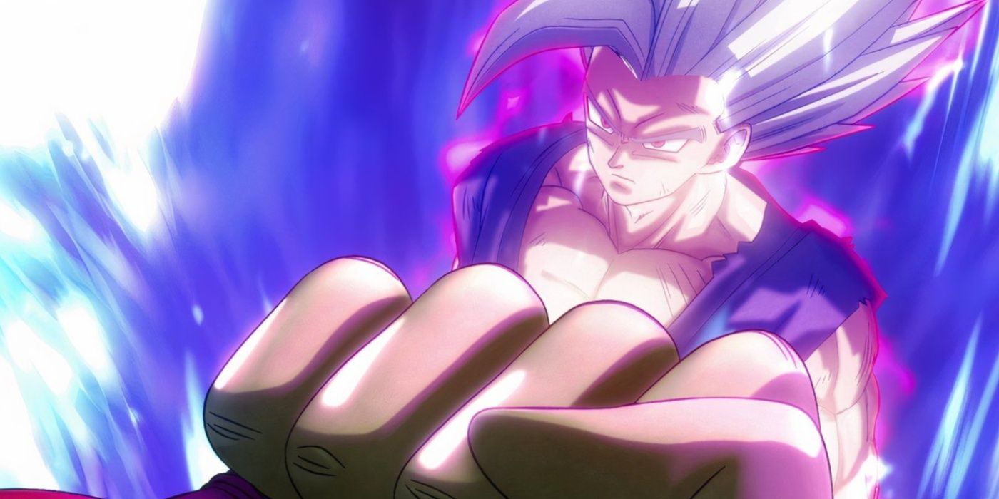 Gohan Beast bloqueia um ataque em Dragon Ball Super: Super Hero.