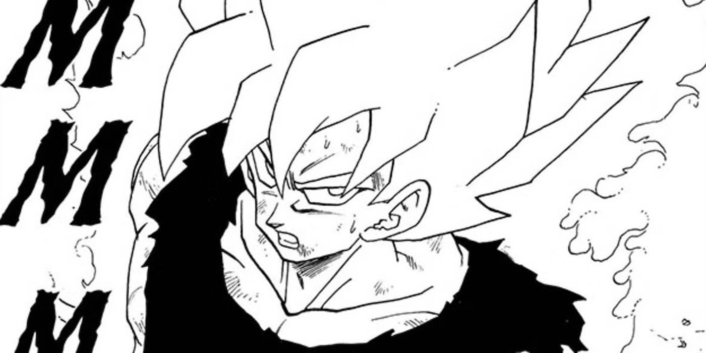 Goku olha para cima no modo Super Saiyan no mangá Dragon Ball Z.