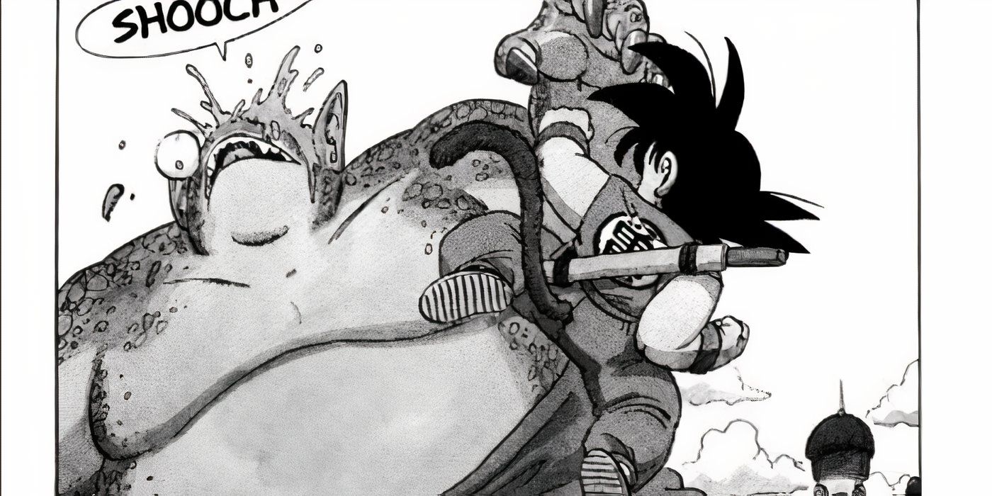 Goku, Dragon Ball Manga'da tek bir vuruşla Drum'un göz küresini devirir.