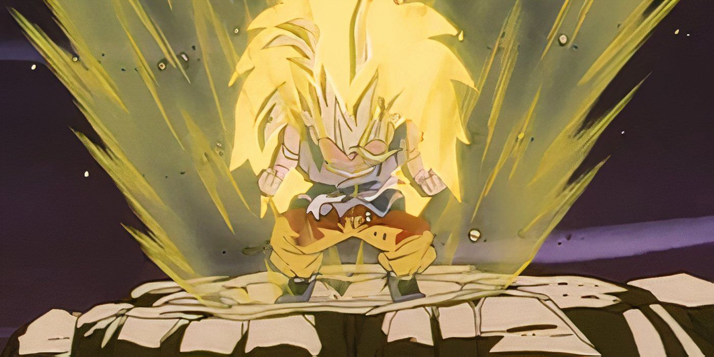 Goku se transformando em um Super Saiyan 3 em Dragon Ball GT