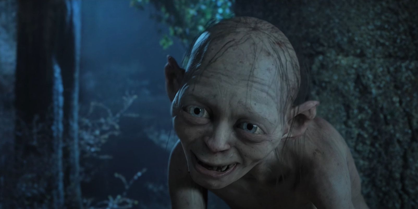 Gollum sorrindo tristemente no Senhor dos Anéis: as duas torres